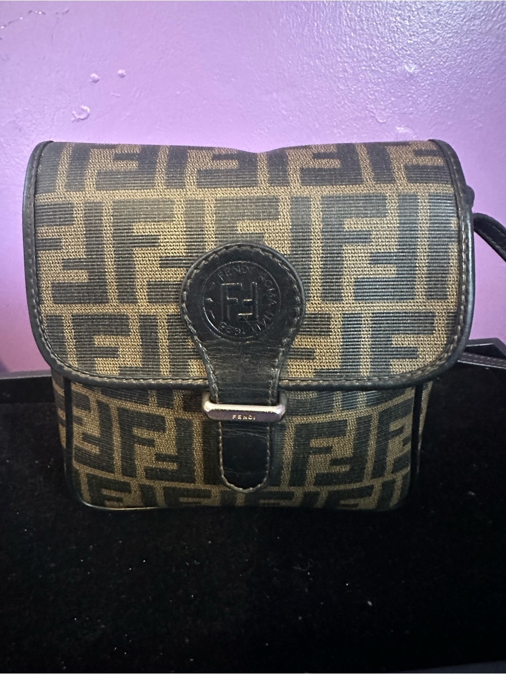 Fendi Brown and Black Zucca Logo Crossbody Bag